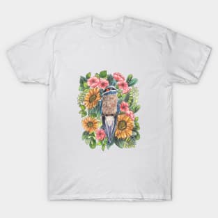 Bird And Flowers Ilustration T-Shirt